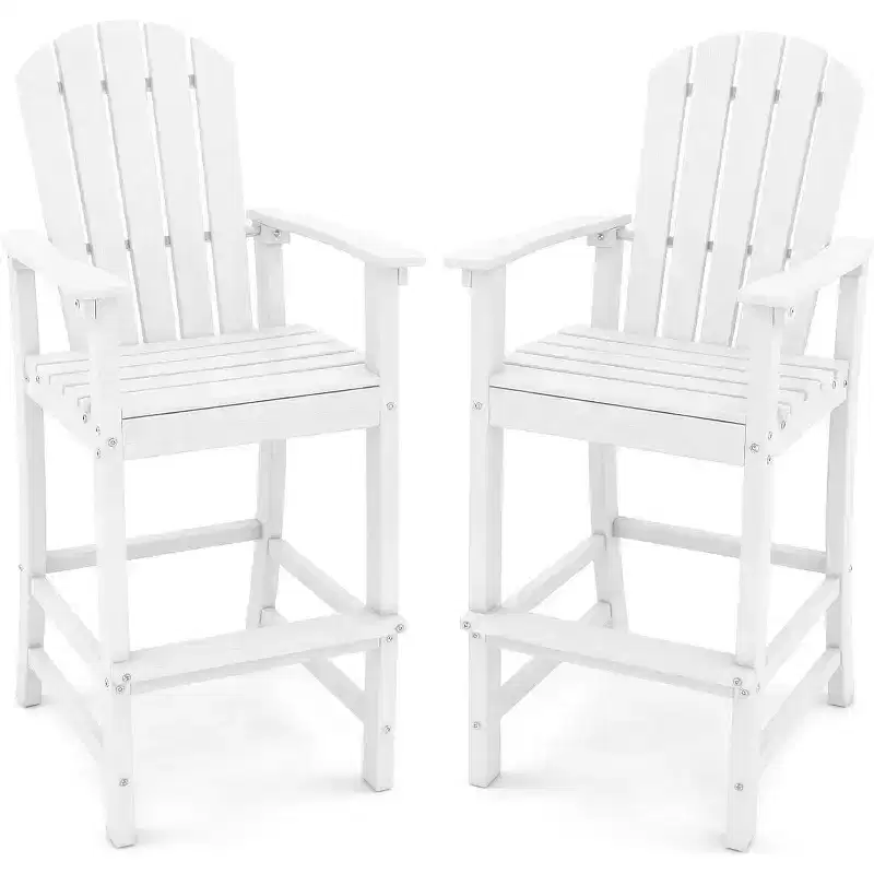 Gymax 2PCS Patio Bar Stool Tall Adirondack Chair with Armrest Footrest White