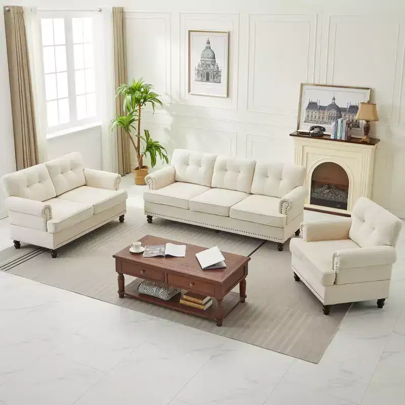 HYLEORY Chenille 3-Pieces Living Room Sofa Set with 3-Seat Couch, 2-Seat Loveseat, Single Sofa Chair, Upholstered Sofa for Living Room, Office