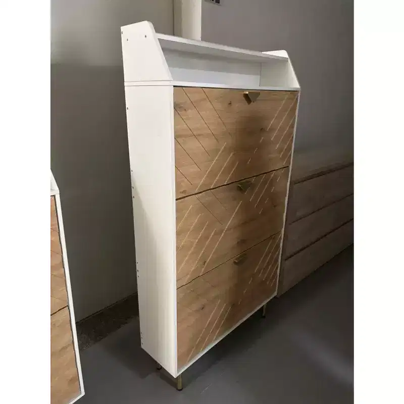 Freestanding Wood Finish Shelf Space-Saving Adjustable Cabinet, Entryways/Bedrooms