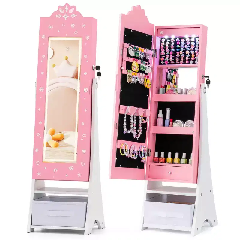 Kids Jewelry Armoire with 3-Color Lighted Full Length Mirror