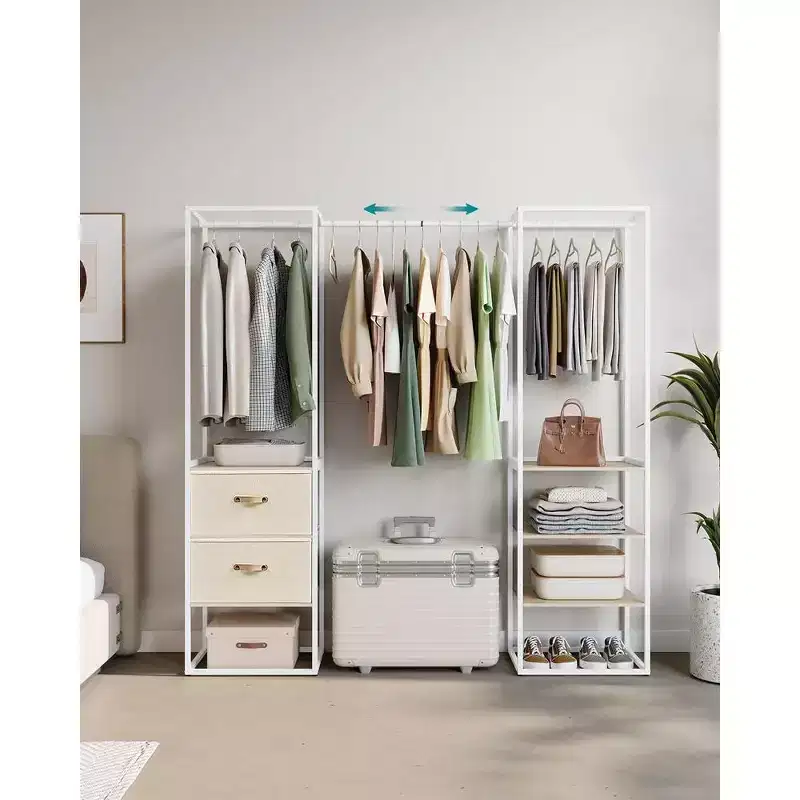 SONGMICS Clothes Rack, 70.9 Inch Wardrobe Freestanding Closet, Heavy Duty Garment Rack with 1 Extendable Hanging Rod, 2 Drawers and 4 Shelves