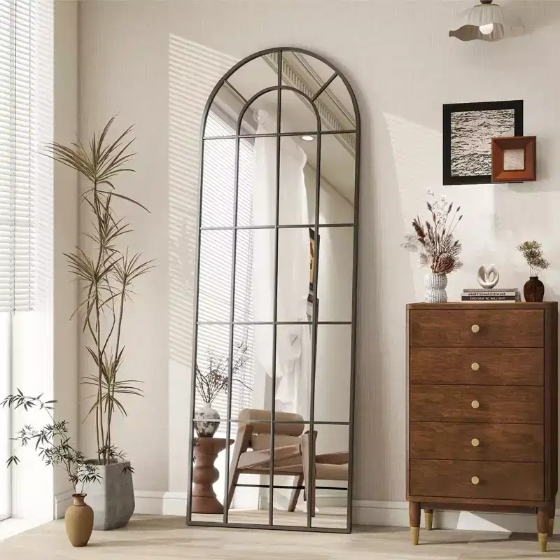69x 25 Arched Full-Length Windowpane Mirror Wall-Decor Mirror,Black