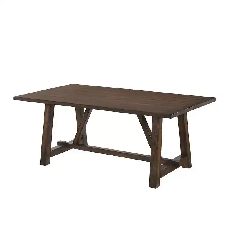Rectangle Dining Table Dark Oak Finish Trestle Base Seats 6 Wood Composite 72