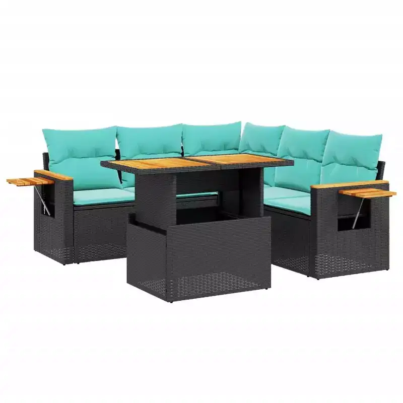 vidaXL 6 Piece Patio Sofa Set with Cushions Gray Poly Rattan