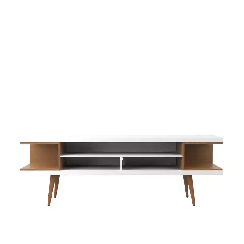70.47" Utopia TV Stand for TVs up to 65" White Gloss/Maple Cream - Manhattan Comfort: Modern Console with Storage