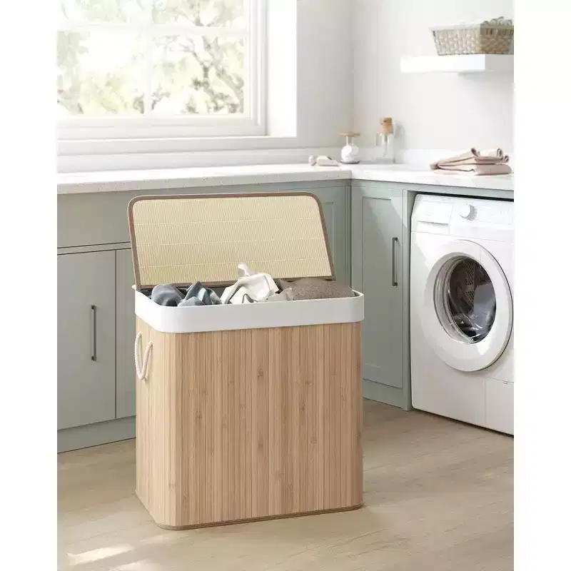 39.6 Gal (150L) 3-Section Laundry Hamper with Lid, Bamboo, Foldable