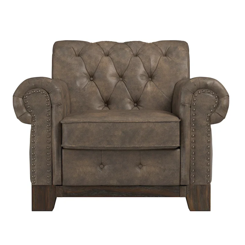 Tufted Scroll Arm Accent Chair with Nailhead Trim