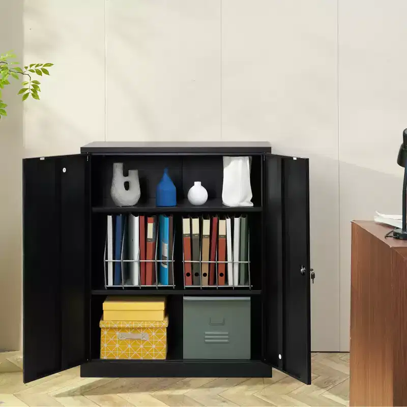 VEVOR Metal Storage Cabinet with 2 Magnetic Doors and 2 Adjustable Shelves, 200 lbs Capacity per Shelf, Locking Steel Storage Cabinet