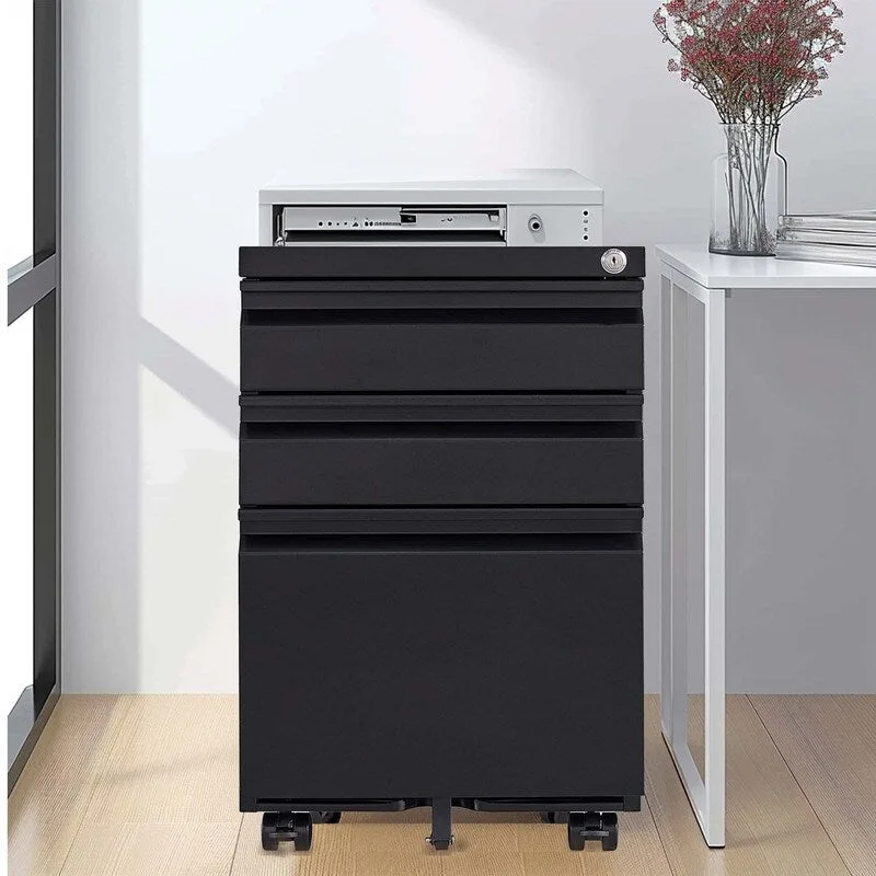 3 Drawer Mobile Metal Filing Cabinets with Lock for Home Office,Letters/Legal/A4