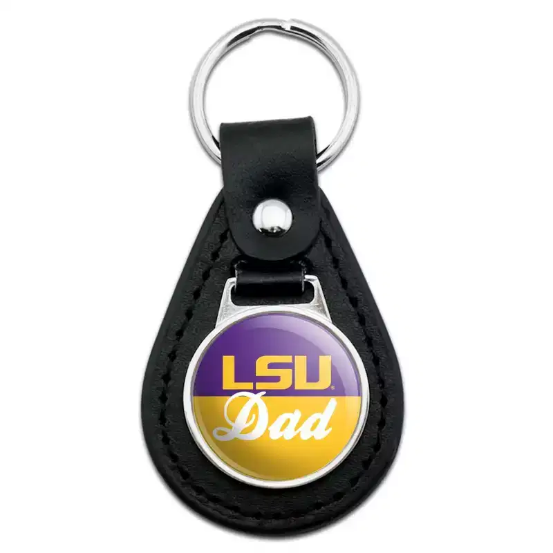 Black Leather LSU Dad Keychain