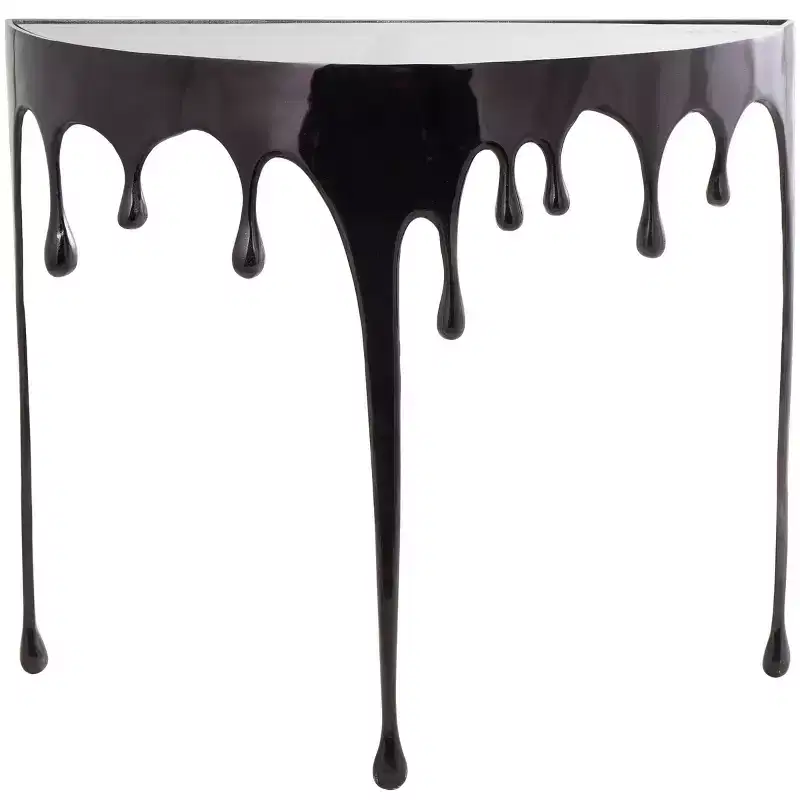 Olivia & May Aluminum Drip Console Table with Melting Designed Legs and Shaded Glass Top