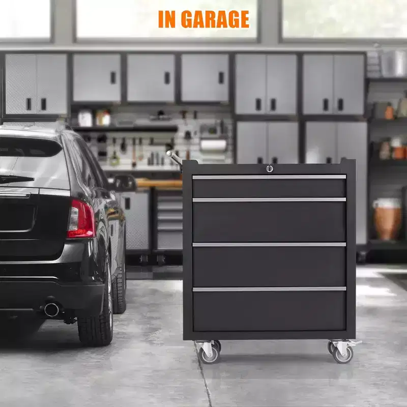 4-Drawer Mobile Tool Cart with Key Lock & Liners, Heavy-Duty Rolling Tool Cabinet for Garage & Workshop