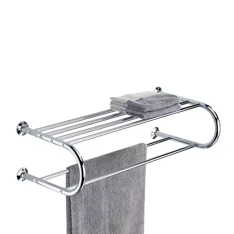 Wall-Mounted Chrome Towel Bar with Shelf