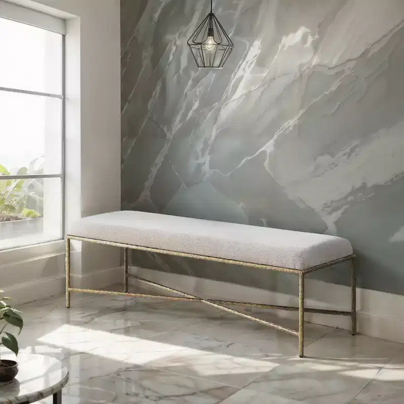 Meridian Furniture,Valley Chenille Fabric Bench
