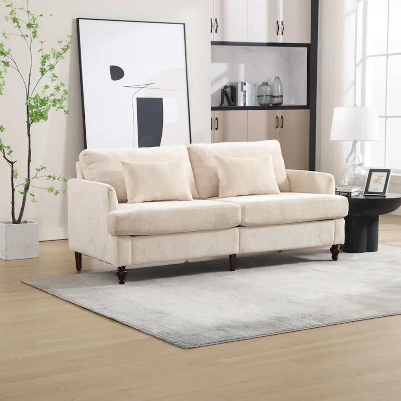 Chenille Upholstered Mid Century Modern Wood Frame Loveseat for Living Room