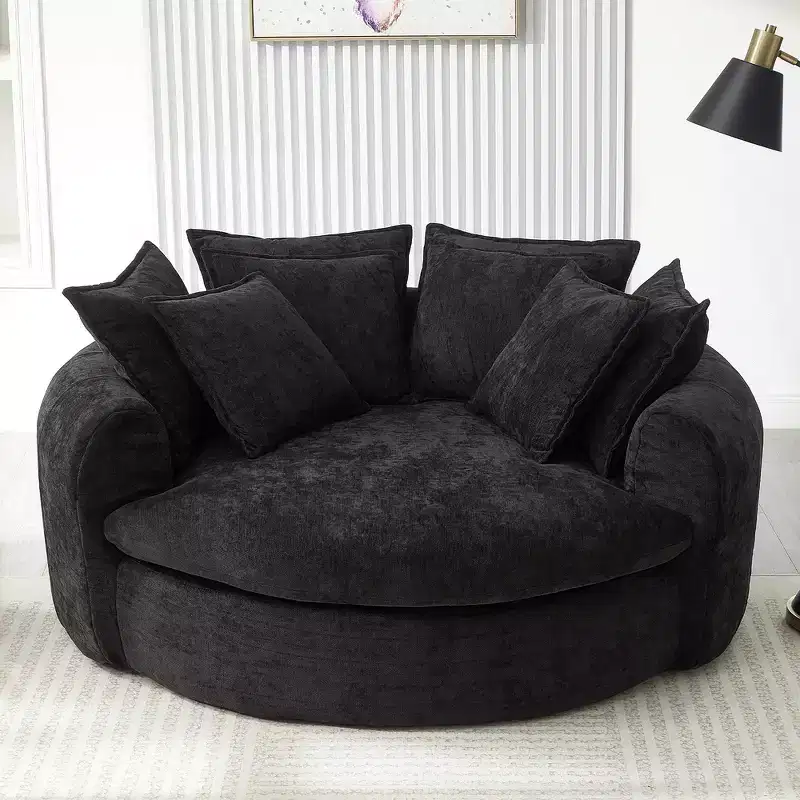59.8 Round Chaise Sofa Loaf Sofa Boneless Round Couch, Full-Compressed Sofa Bed with 8 Throw Pillows