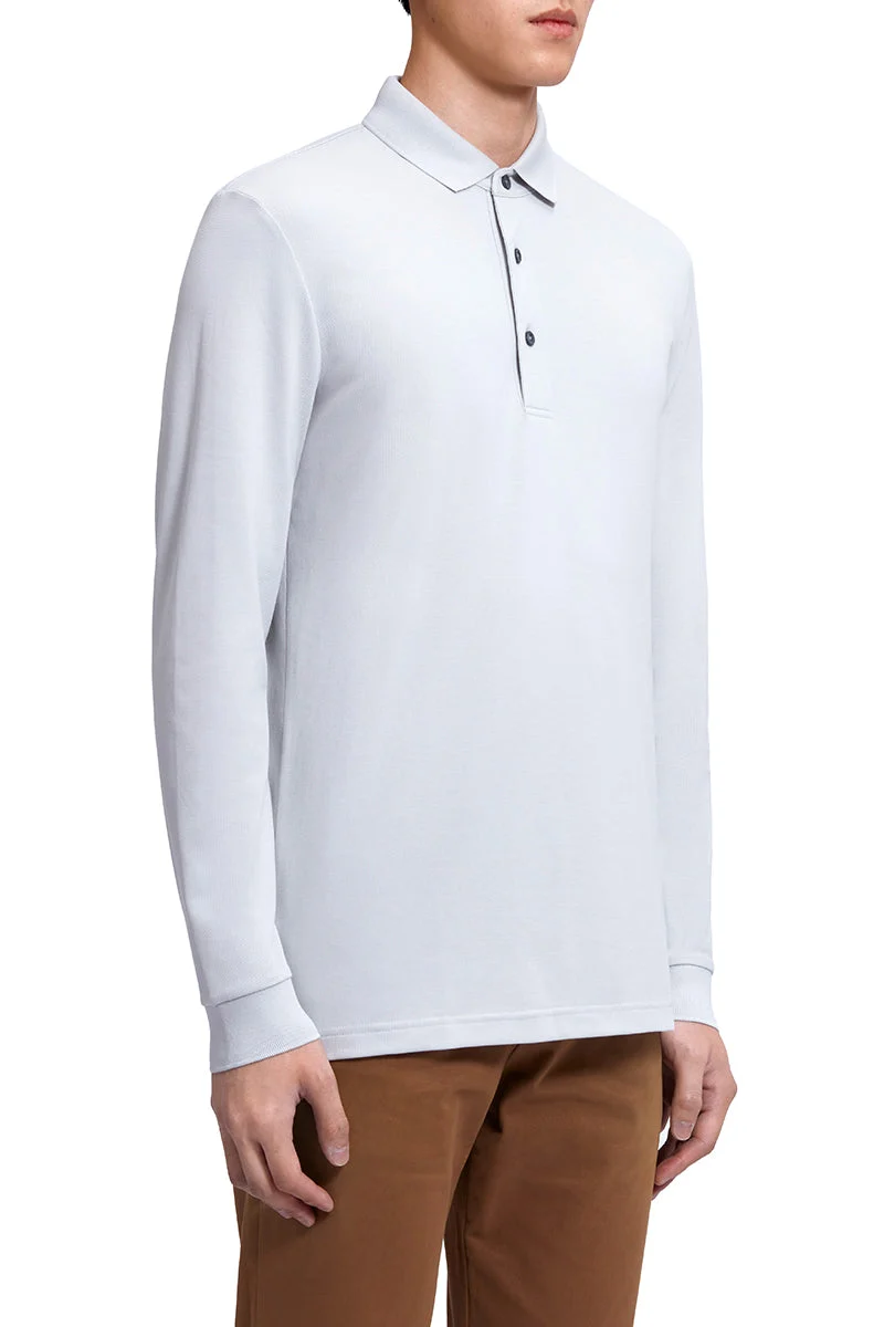 Pique Long Sleeve Polo | Light Grey