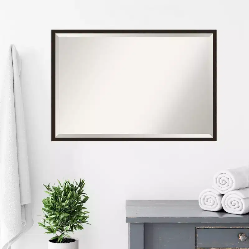 Wood Rectangular Bathroom Wall Mirror 25''H x 37''W