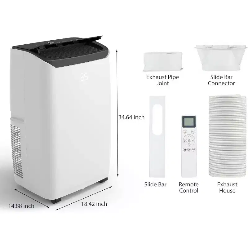 GustoWave 14000 BTU Portable Air Conditioner with Cooling, Dehumidifying & Fan, 24-Hour Timer Cools Up to 750 Sq. Ft., Balck