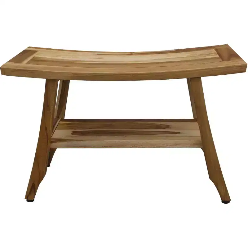 28 Natural Solid Teak Rectangular Shower Bench With Shelf