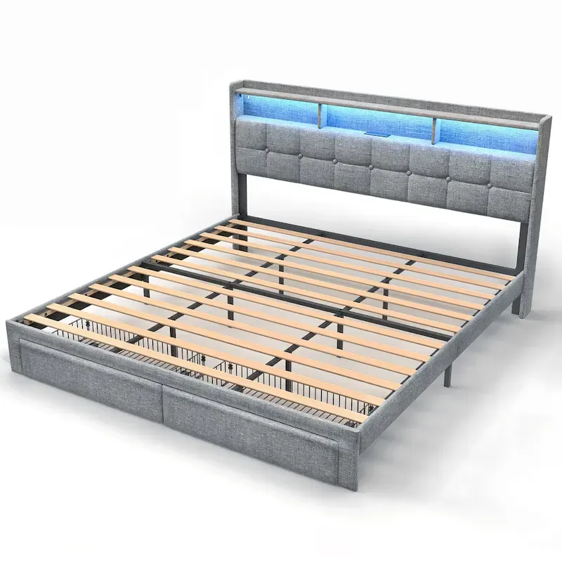 King Platform Bed | RGB Lighting, 20W USB Charging & Storage Headboard