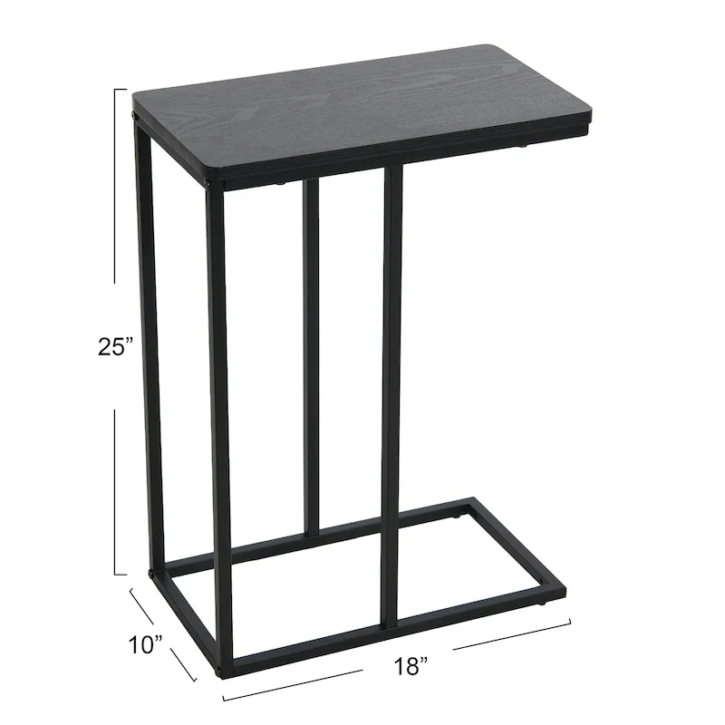 C-Shape Side Table, Faux Stone Top, Black Frame, Space-Saving Design