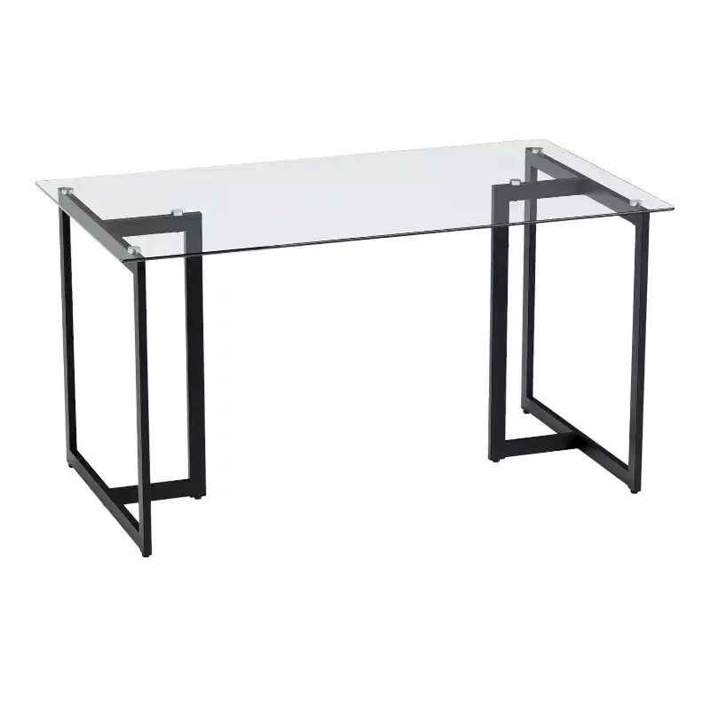 HomeRoots 55 Clear And Black Glass And Metal Dining Table
