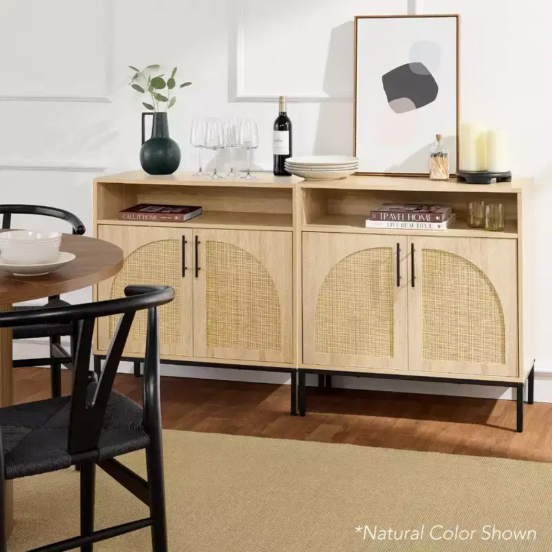 Best Choice Products Arched 2-Door Rattan Cabinet, Sideboard, Buffet, w/ Cord Cutout, Adjustable Storage Shelf