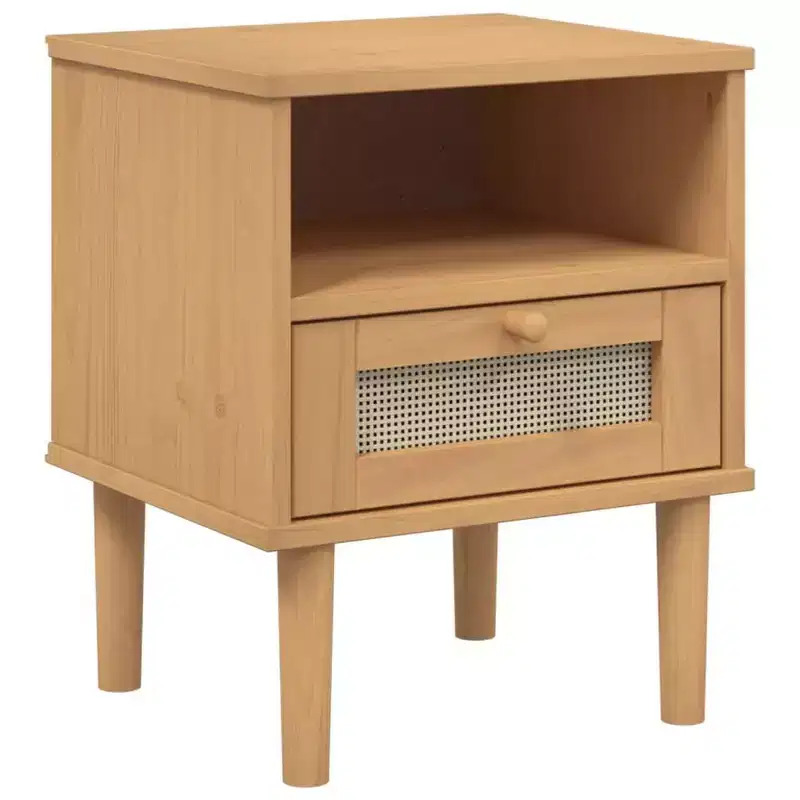 vidaXL Bedside Cabinet Furniture for Bedroom SENJA Rattan Look Solid Wood Pine, Engineered Wood - Nightstand