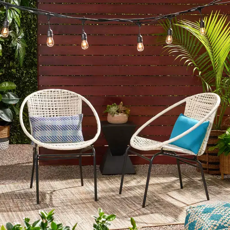 GDFStudio Belvidere Outdoor Modern Wicker and Iron Club Chairs (Set of 2)