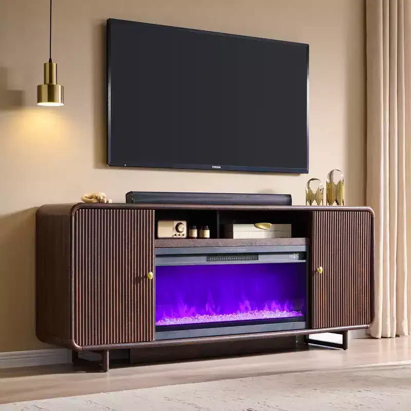 Fireplace TV Stand for TVs up to 80 in, 70 in Entertainment Center with 36 in Electric Fireplace and Adjustable Shelves, 70x15.75x30 in