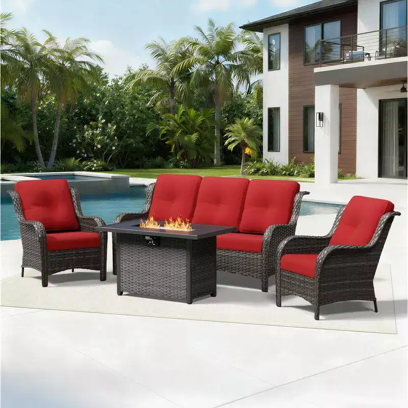 UPTIOT Outdoor Patio Set with Comfortable Sofa, Accent Chairs, and Multi-functional Fire Pit
