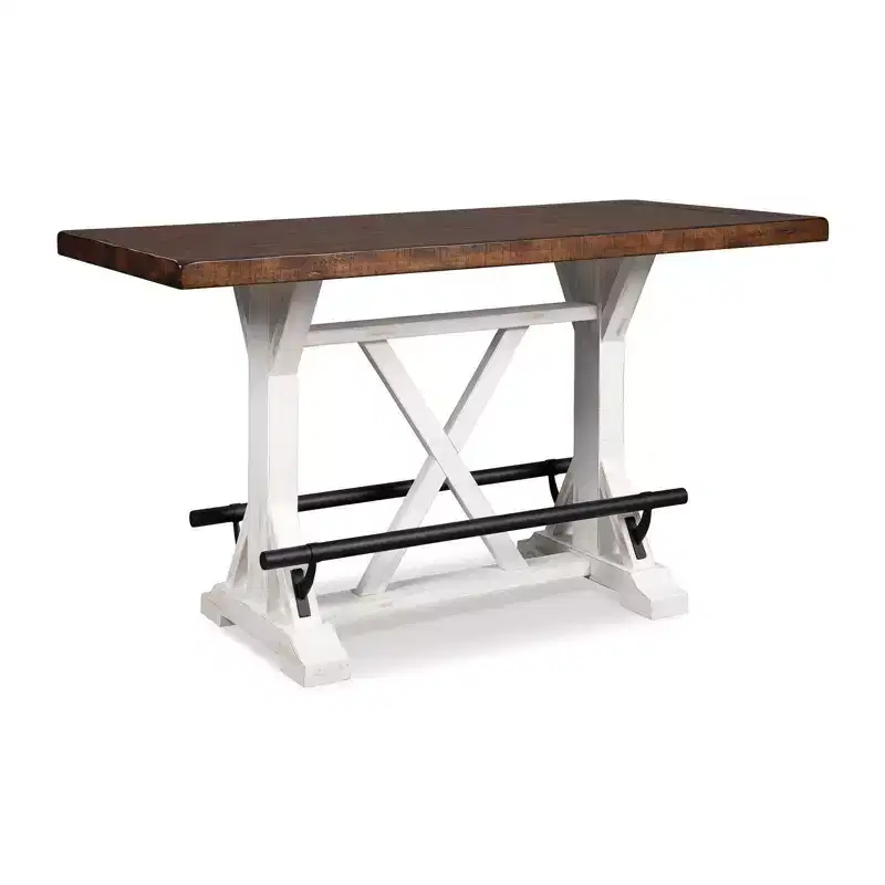 Valebeck Counter Height Dining Room Table Brown - Signature Design by Ashley: Two-Tone Farmhouse Style, Vintage Base, Metal Foot Rests