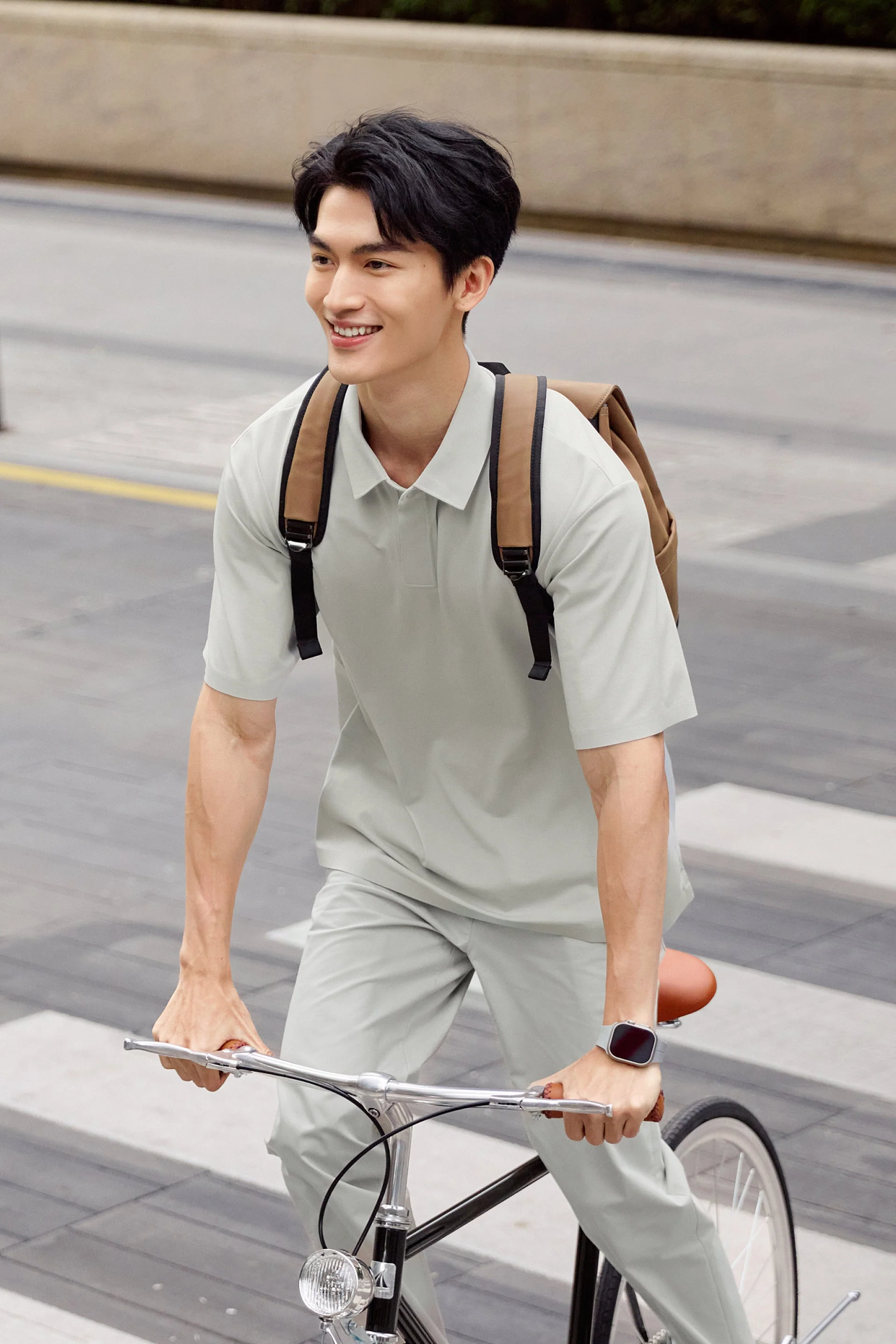 Concealed Placket Sharp Pique Polo – Grey
