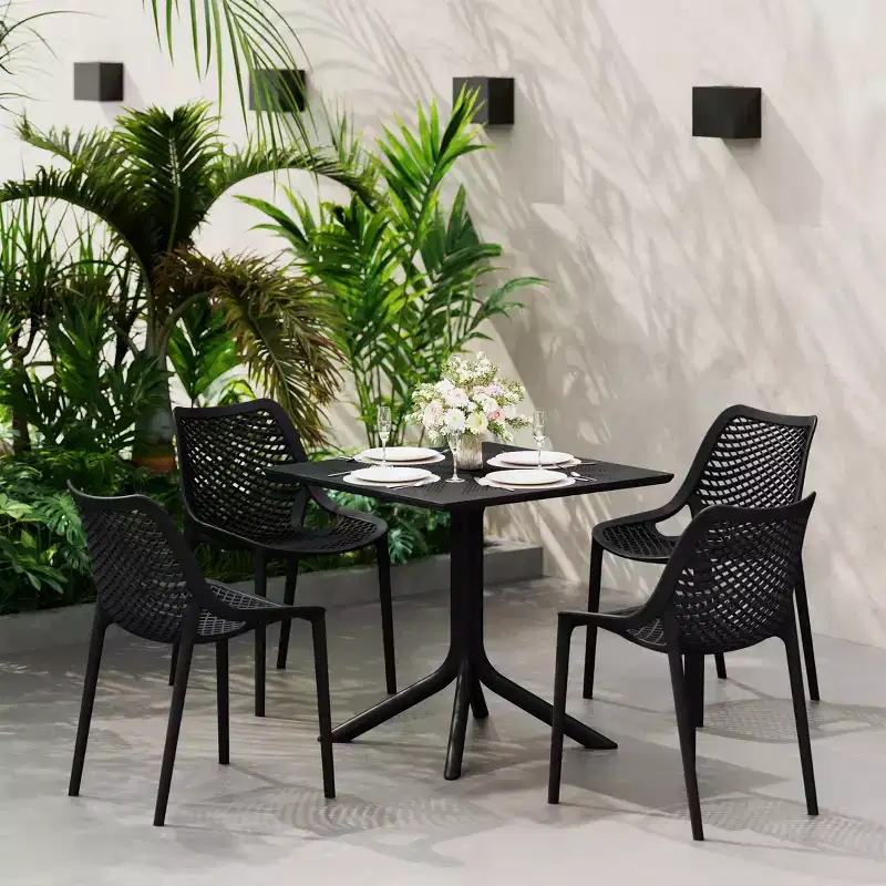 WestinTrends Playa 5-Piece Modern Square Patio Dining Table Set with Stackable Patio Dining Chairs