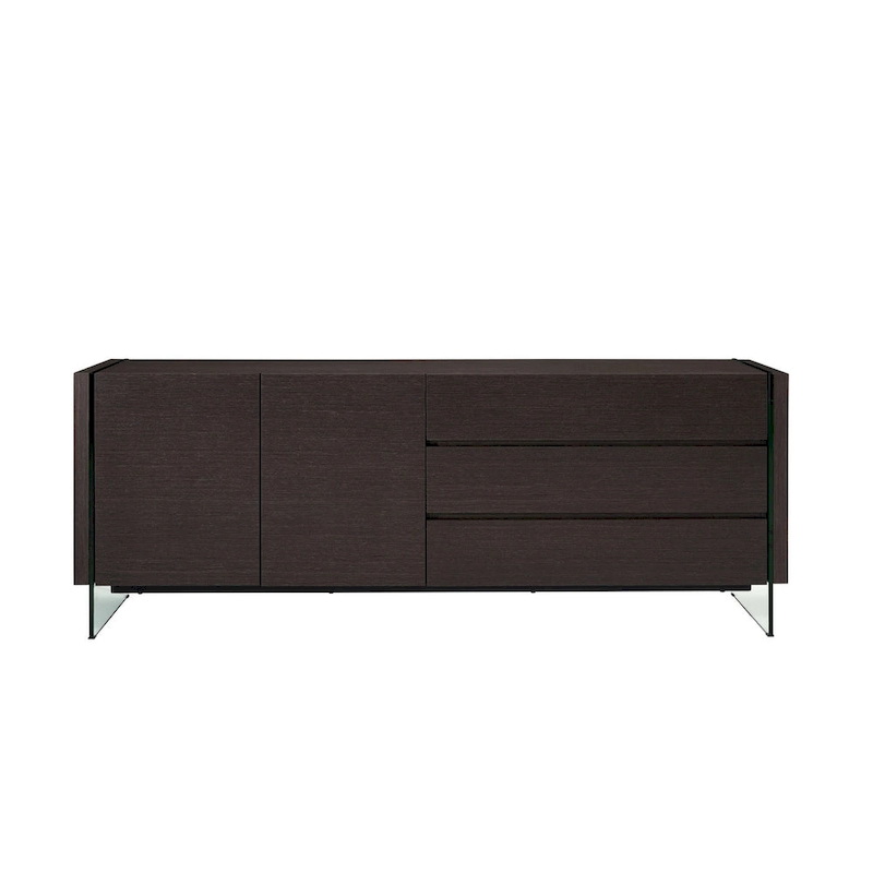 IL VETRO buffet-server in high gloss white lacquer with clear glass.