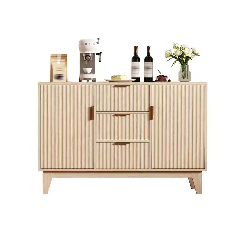 Fluted Sideboard Buffet Cabinet, 47.2in Coffee Bar Cupboard with 3 Drawers & 2 Doors