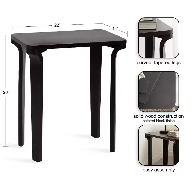 Kate and Laurel Escalon Wood Side Table, 22x14x26, Black