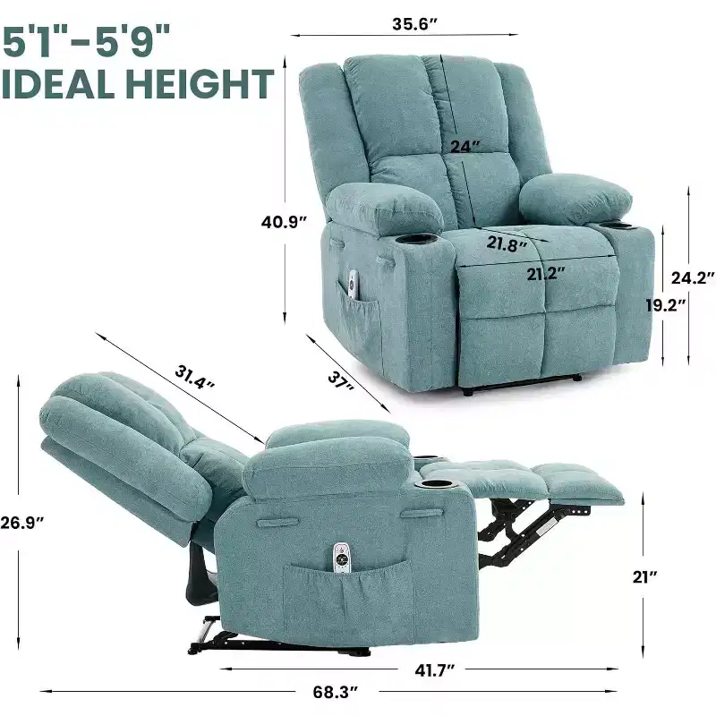 Manual Recliner Chair with Vibration Massage and Lumbar Heating,Single Sofa with Side Pocket,Rocking Chair with Cup Holder,Recliner Chair for Bedroom
