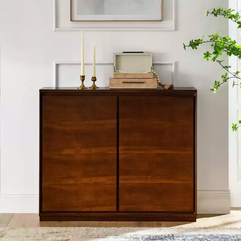 MAYEERTY Walmut Buffet Sideboard Cabinet with 2 Outlet Holes for Hallway Dining Room