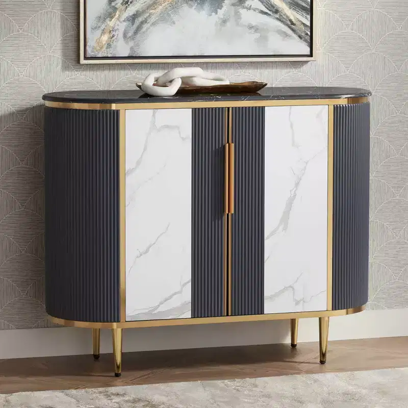 Modern White Gray Oval Console Table 39.5