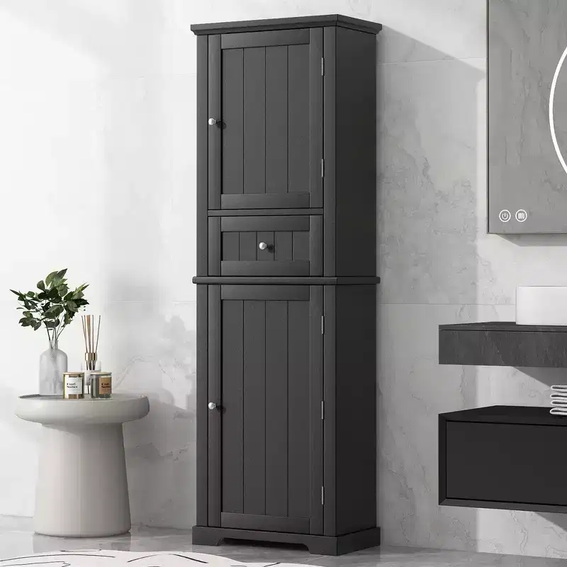 GDFStudio April Modern Wood Freestanding Bathroom Storage Cabinet with Drawer and Adjustable Shelf