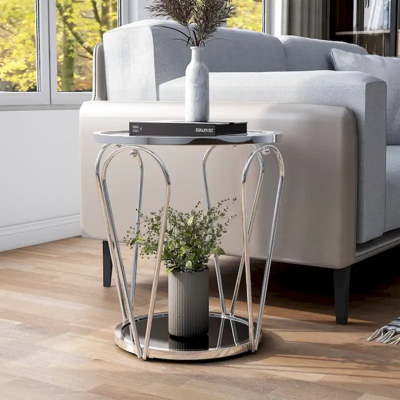 Gables Glam 20-inch Glass Top 1-Shelf End Table by Furniture of America