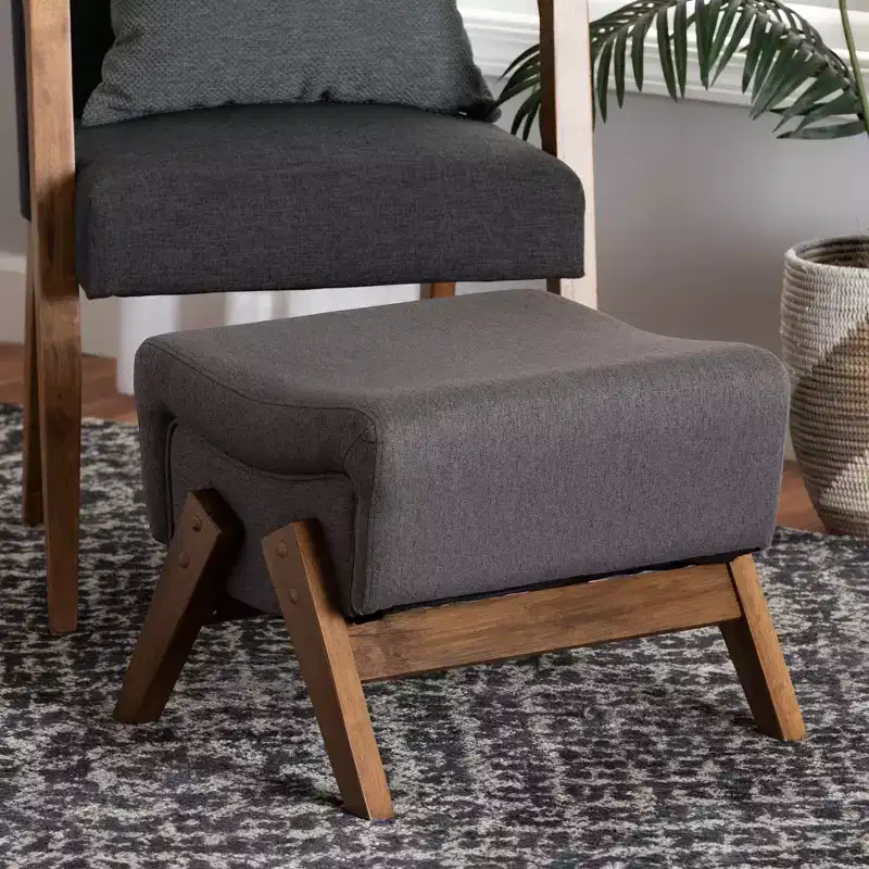 Hanson Mid-Century Modern Fabric Wood Ottoman