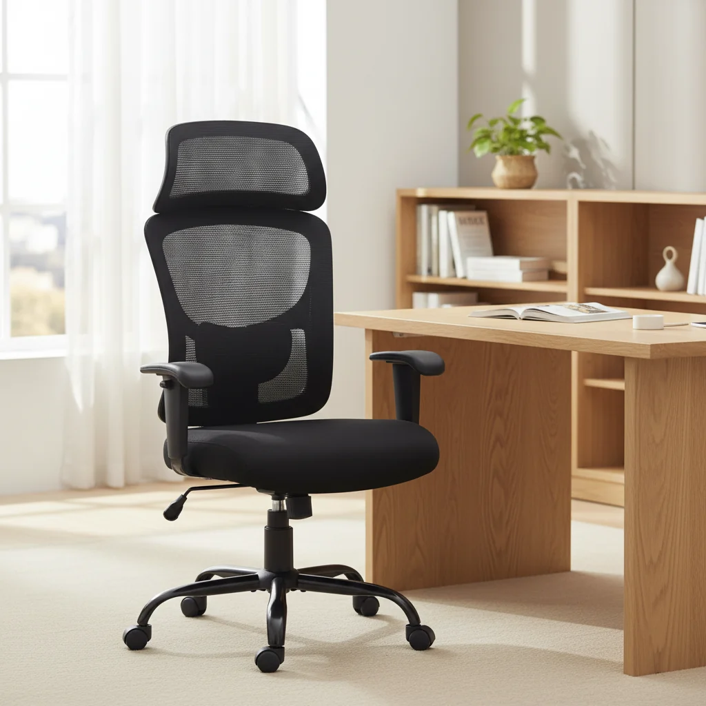 Black Mesh Office Chair, Adjustable Height & Lumbar, Single Seat
