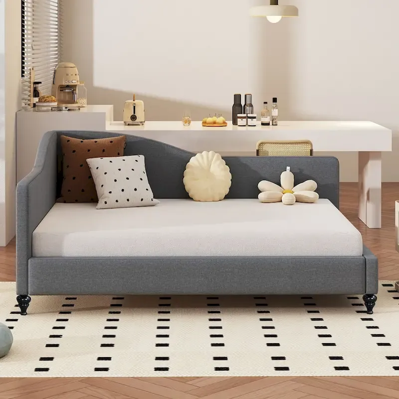 L-Shaped Semi-Enclosed Linen Daybed, Twin/Full Size