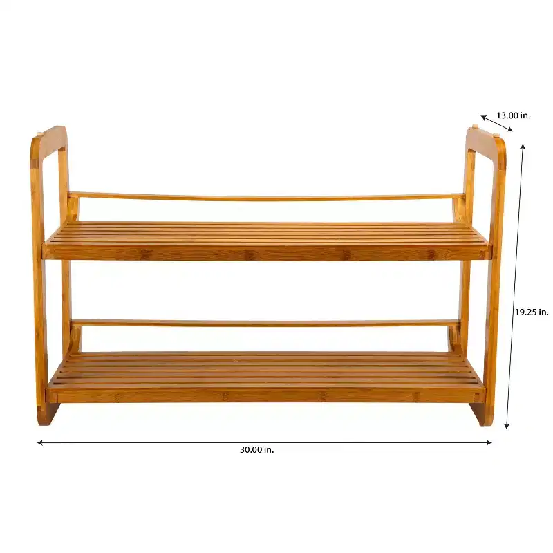 2-Tier Stackable Bamboo Shoe Rack Holds 6 Pairs Tan