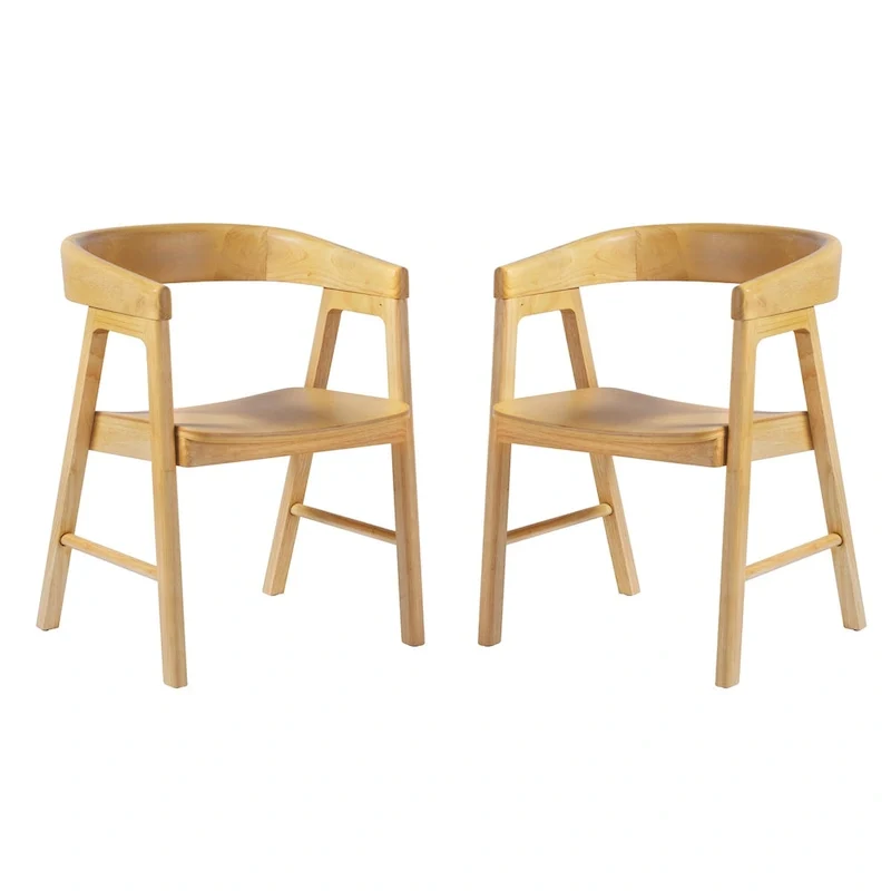 Modern Solid Wood Rounded Back Dining Chair with Armrests, Set of 2