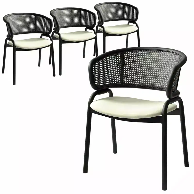 LeisureMod Ervilla Modern Dining Side Chairs Set of 4  Cozy Upholstered Accent Armchairs with Black Iron Legs, Kitchen, Dining Room, Cafe, Restaurant