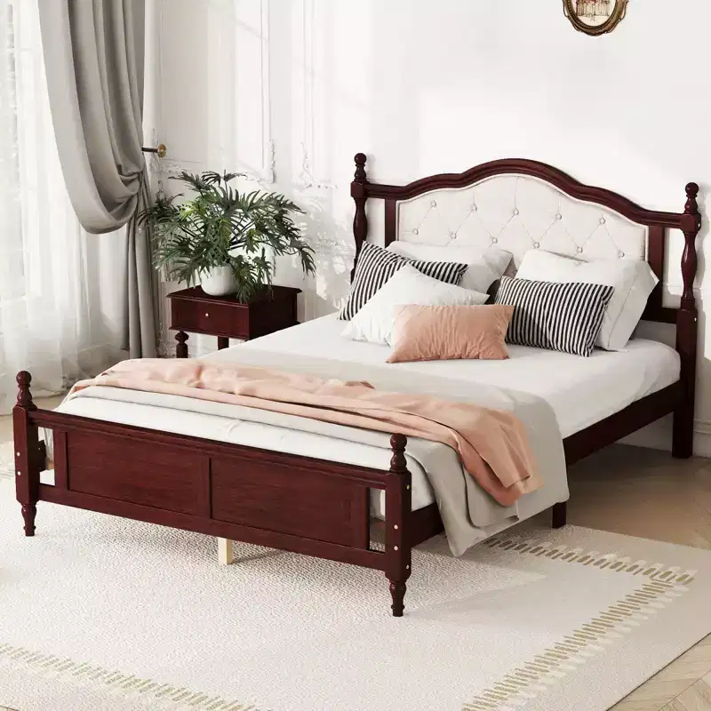 Queen Size Bed Frame with Headboard, Rustic Wood Platform Bed Frame, Wood Slat Support,No Box Spring Needed, Easy Assembly